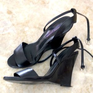 Ralph Lauren black strappy wedge sandals